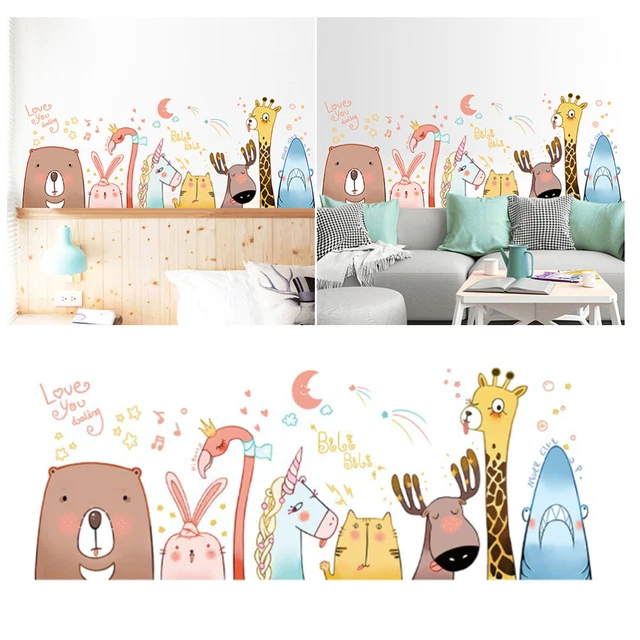 Animaux de bande dessinée canapé TV fond autocollant mural décoration de