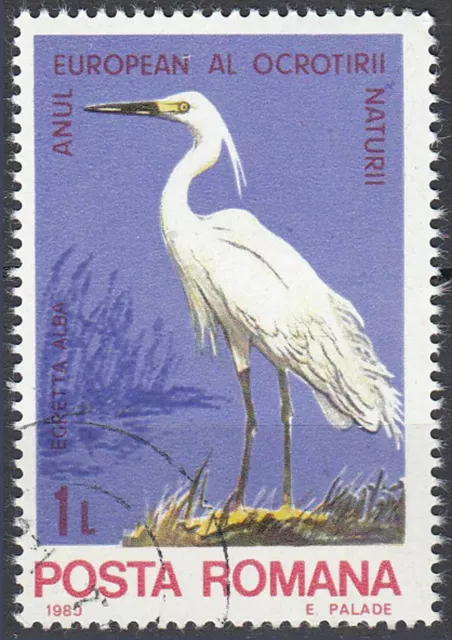 Rumänien gestempelt Tier Vogel Wildtier Fauna Silberreiher Reiher Natur / 479