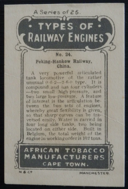 PEKING HANKOW RAILWAY CHINA Types of Railway Engines African Tobacco SCARCE SILK 2