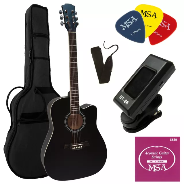 4/4 Westerngitarre 41" Akustik Gitarre Schwarz Matt Set Tasche Stimmgerät Saiten