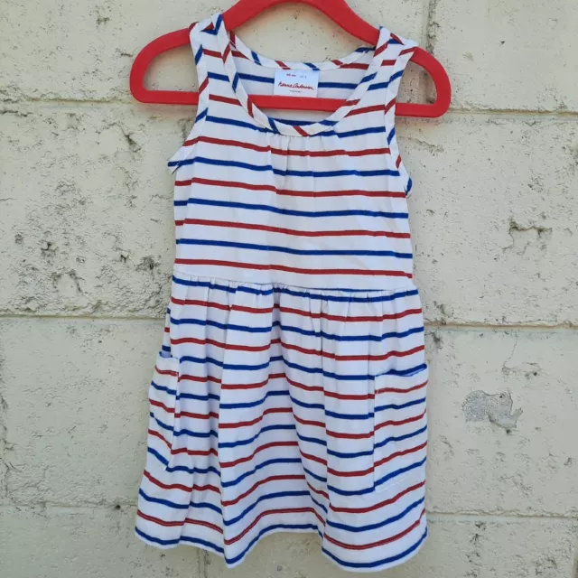 Hanna Anderson Toddler Girl Sleeveless Dress with Pockets Size 3 Red White Blue