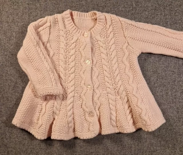 Baby Girls Pink knitted Cardigan 0-3 Months Long Sleeved Peplum Style Bottom C40