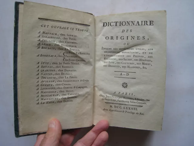 Rare E.o Dictionnaire Des Origines Inventions Alchimie Sectes Esoterisme 1777