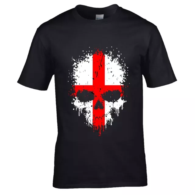 Aged Dripping Gothic Skull & St Georges Cross England flag mens t-shirt top gift