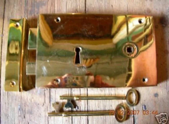 ~Large Solid Brass Georgian Style Rim Lock~~Right & Left Hand Available~