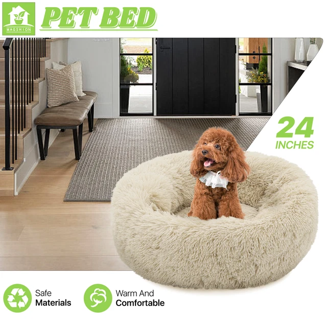 Winter Pet Dog Cat Bed Fluffy Soft Self Warming Donut Mat Round Long Plush Puppy
