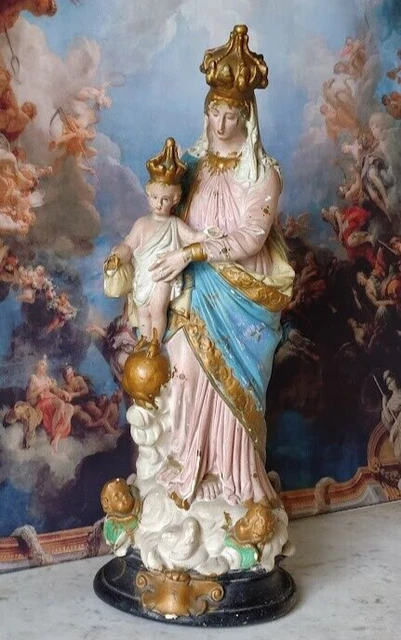 STATUE NOTRE DAME Des Victoires Vierge Marie En Platre Old Our Lady Of ...
