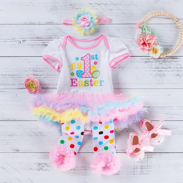 Set abiti scarpe tutù per neonati 1a Pasqua costume neonato 5