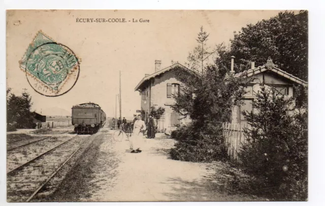 ECURY SUR COOLE Marne CPA 51  La gare est - le train en gare