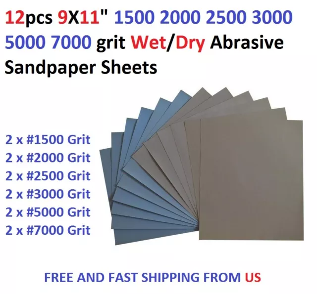 12pcs 9X11" 1500 2000 2500 3000 5000 7000 grit Wet/dry Abrasive Sandpaper Sheets