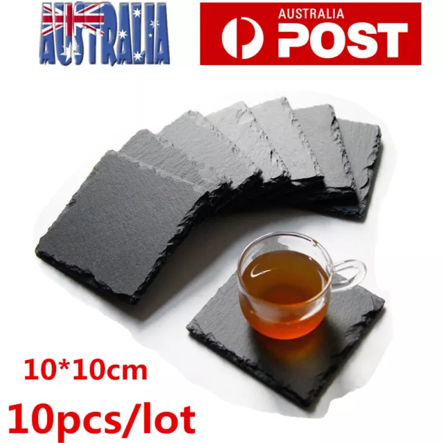 10X Natural Stone Retro Cup Mats Slate Coasters10cm for Drinks Beverages