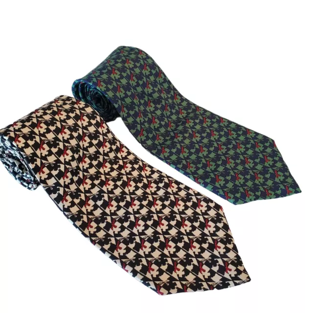 Polo Ralph Lauren Men's Silk Ties Lot of 2 One Green One Pale Yellow Scotty Dog