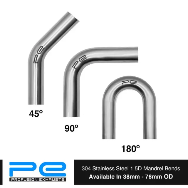 Exhaust 45 90 180 Degree 38MM - 76MM  Mandrel Bend 1.5D T304 Stainless Steel