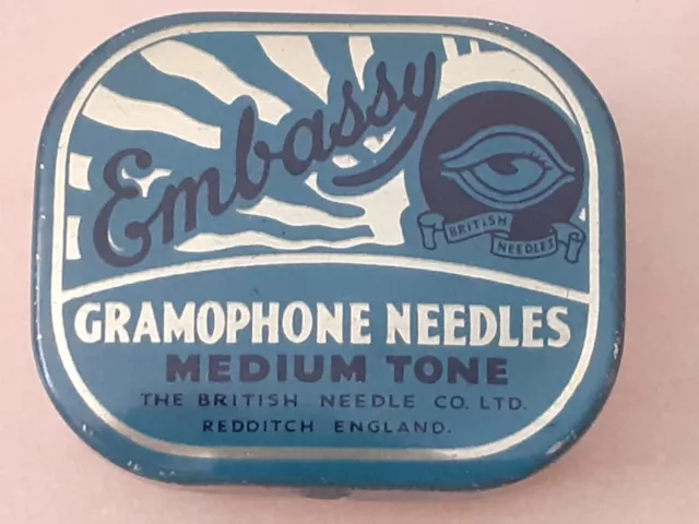 c1930s Embassy Gramophone Needles Tin Medium Tone Complete With Contents