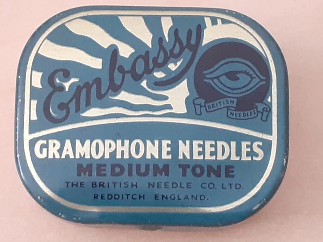 c1930s Embassy Gramophone Needles Tin Medium Tone Complete With Contents