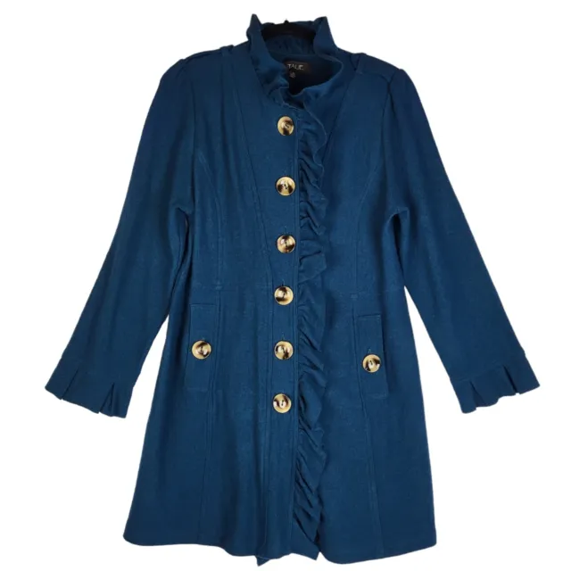Talie Coat Jacket Womens XL Blue Green 100% Wool Button Up Long Cardigan Ladies