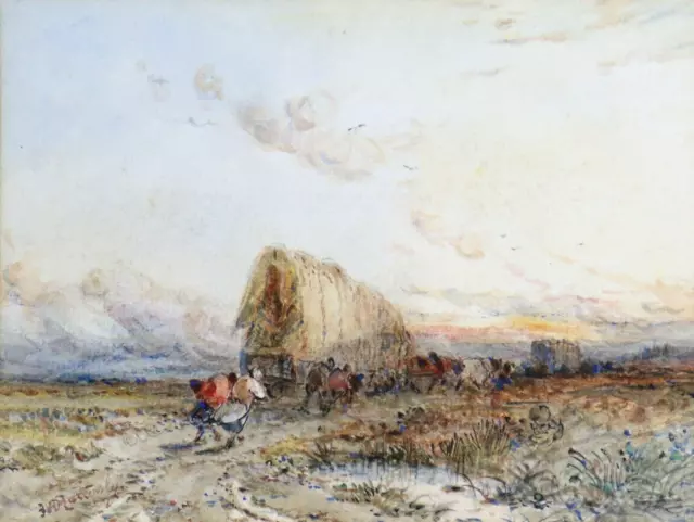 FREDERICK WILLIAM HATTERSLEY (b.1859) Watercolour. Figures With Hay Carts