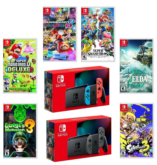 NINTENDO SWITCH NEW Enhanced Battery Model Bundle with Choice of Game