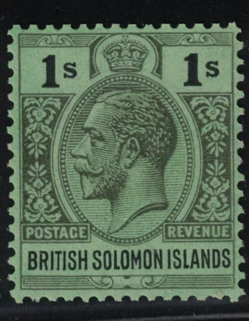 1922 British Solomon Islands Scott 52 1 Shilling Black on Emerald Mint MNH