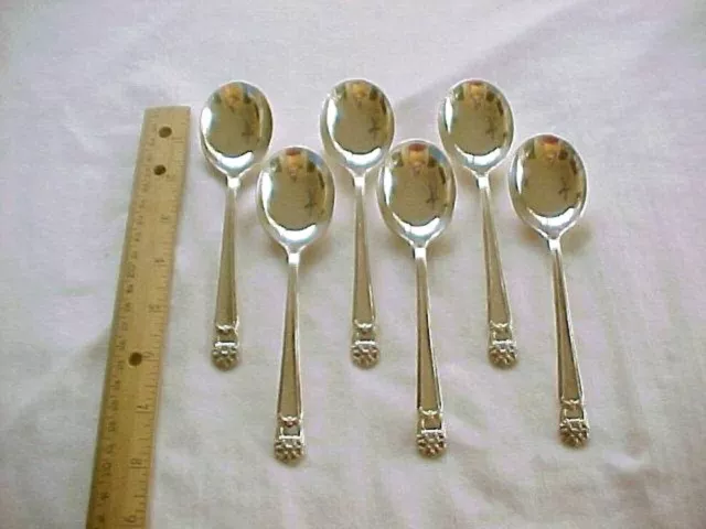 6 Silver Plate Round Cream Soup Spoons 1847 Rogers Bros Eternally Yours 6-3/8 in