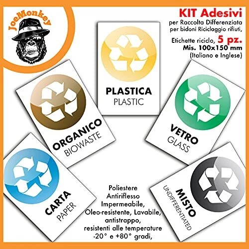 JoeMonkey Lot de 5 autocollants pour tri sélectif pour poubelles de recyclage...