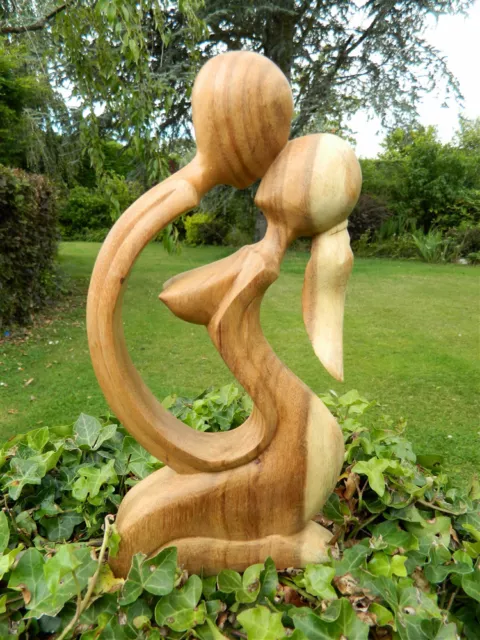 Wooden Lovers Carving - Hand Carved  Abstract Figure 30cm - Kneeling Design