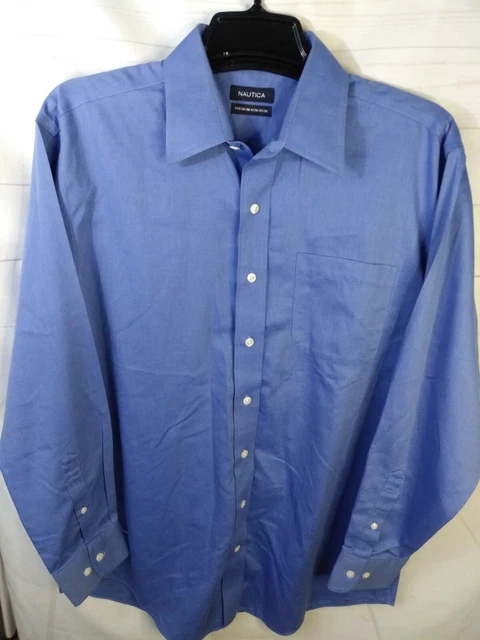 Nautica Men Blue Long Sleeve Button Premium Non-Iron Dress Shirt Sz 16 - GW10905