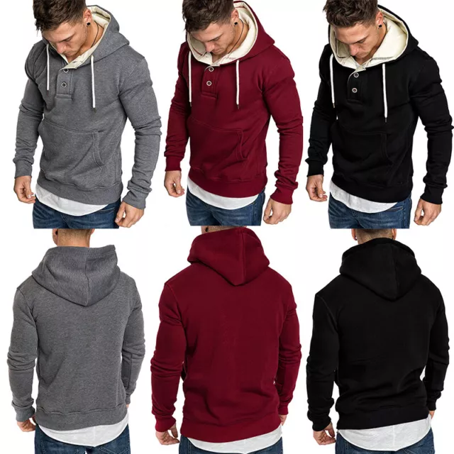 Uomo Felpa Con Cappuccio Casual Tinta Unita Tasca Slim In Forma Maglione Maglia