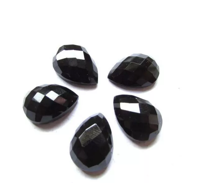 Wholesale Lot Natural Black Onyx Pear Checker Cut Loose Gemstones Length 13X18MM