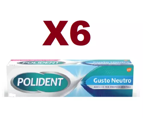 6 POLIDENT GUSTO NEUTRO 70g ADESIVO PER PROTESI DENTALI CREMA ADESIVA