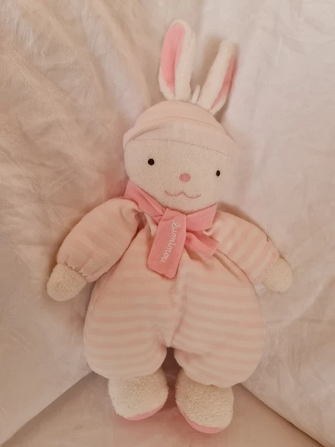 Peluche Doudou Lapin bonnet Rose Raye Blanc LUMINOU Brille Nuit 32 Cm Tbé