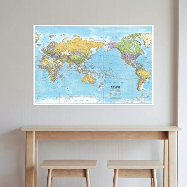 5x3/7x5ft Large World Map Canvas Poster Political Detail Maps Wall Hanging Decor