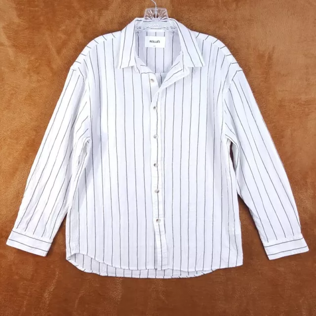 ROLLA'S Womens Top 6 XS White Stripe Button Up Slouch Shirt 100% Cotton
