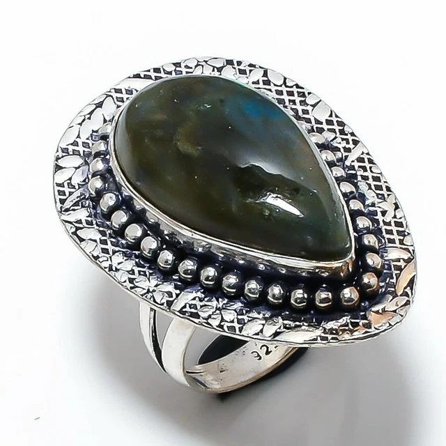 Labradorite Gemstone Handmade Gift Jewelry Ring Size 8 D033