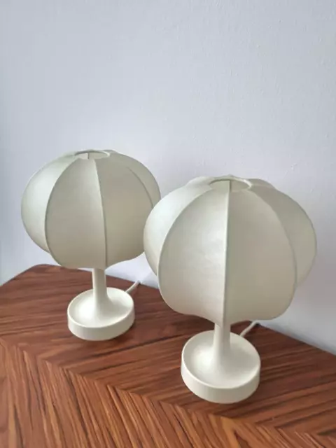 GOLDKANT LEUCHTEN by FRITZ WAUER seltenes Paar COCOON Lampen Mod. Weiß Salbo '60