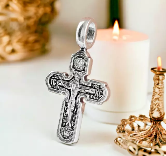 Eastern Orthodox Cross Necklace for Men Women Crucifix 925 Sterling Silver