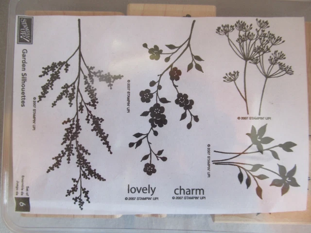 Stampin Up! 2007 wood block set 6 pieces Garden Silhouettes Charm