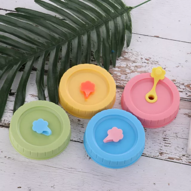 4Pcs 2.8 inches Plastic Replacement Caps Lids with Straw Hole for Mason Jars