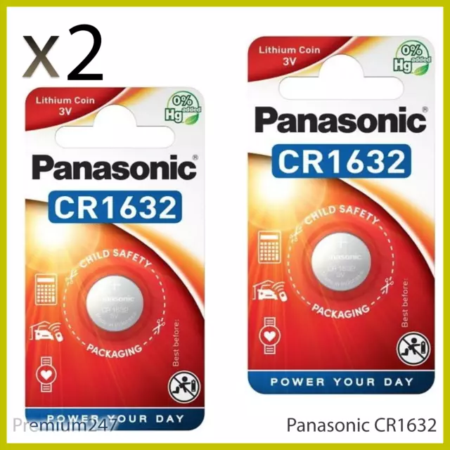 2 x Panasonic CR1632 3V Lithium Coin Cell Battery 1632 DL1632 BR1632 Longest EXP