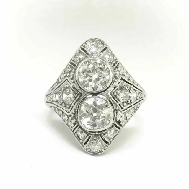 2.77 Carat Round Cut Lab-Created Diamond Victorian Two-Stone Vintage Dinner Ring