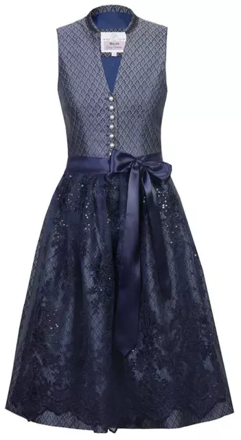 MarJo Dirndl Viola 65er Länge deep ocean dunkelblau Mididirndl Spitzenschürze