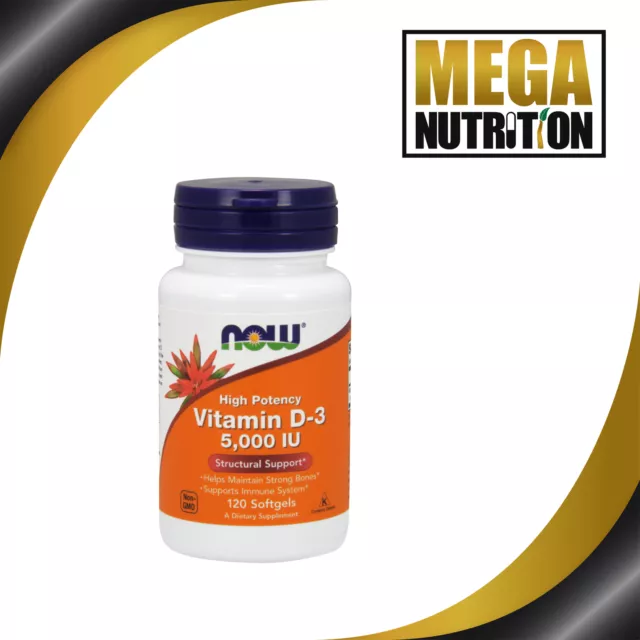 NOW Foods Vitamin D3 High Potency 5000IU 120 Softgels Immune Bone Support