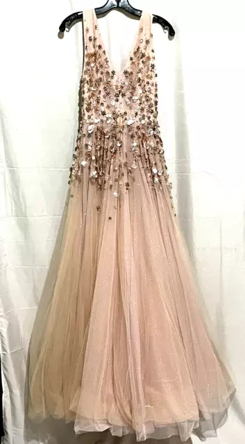 Jenny Packham Sequin Embellished Tulle Pink Long Maxi Ball Gown Dress UK 8 US 4