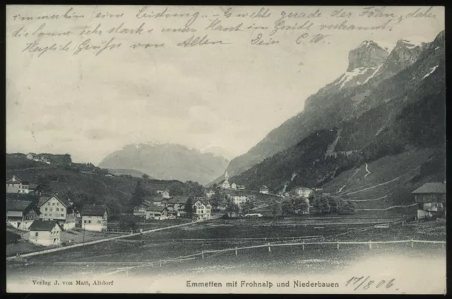 (D7365) AK Schweiz, Emmetten mit Frohnalp und Niederbauen 1906