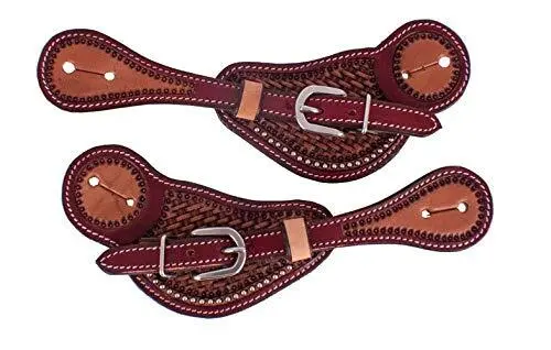 Showman Men's Two-Toned Argentina Cow Leather Spur Straps w/ Basketweave