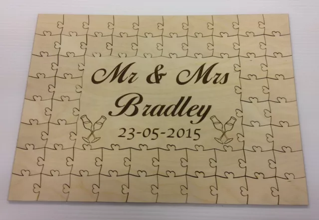 Personalised wooden wedding guest book jigsaw puzzle keepsake anniversary gift