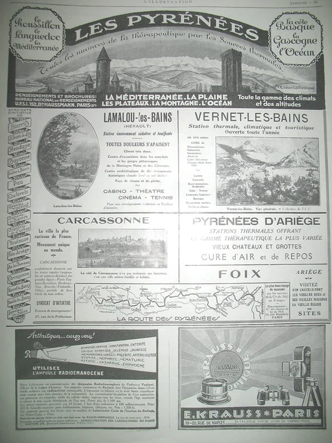 Publicite De Presse Les Pyrenees Mediterranee A L'ocean French Advertising 1926
