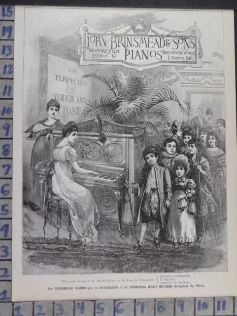 1891 John Brinsmead Pianos London Victorian Music Dance Vintage Art Ad Dk59