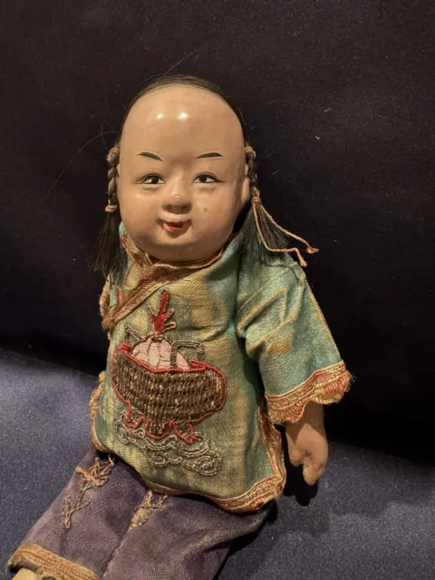 Antique Chinese Opera Doll Early 20C Traditional Handmade Clothing 8"