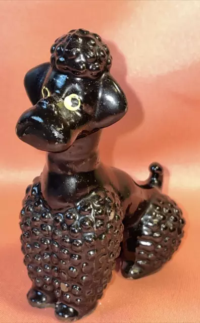Black Ceramic Poodle Hand Painted Japan Salt Shaker Mid Century Modern